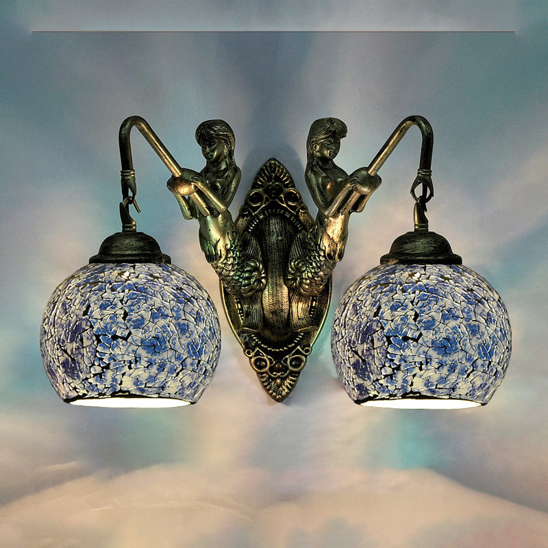 Mermaid Wall Lighting Idea 2 Lights Hand Cut Glass Baroque Sconce Light in White/Yellow/Orange for Living Room Blue Clearhalo 'Industrial' 'Middle century wall lights' 'Tiffany wall lights' 'Tiffany' 'Wall Lamps & Sconces' 'Wall Lights' Lighting' 303043