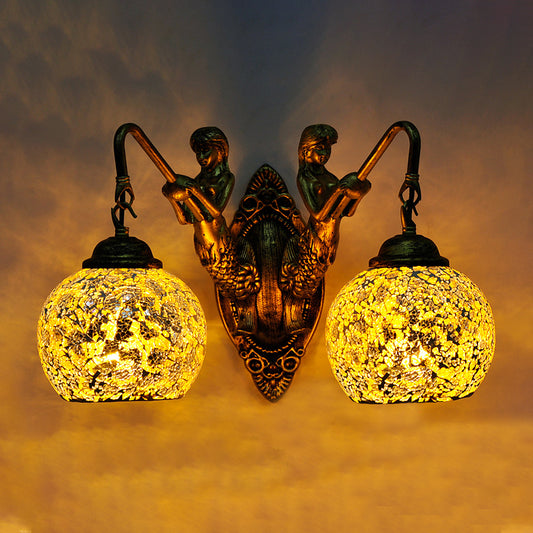 Mermaid Wall Lighting Idea 2 Lights Hand Cut Glass Baroque Sconce Light in White/Yellow/Orange for Living Room Yellow Clearhalo 'Industrial' 'Middle century wall lights' 'Tiffany wall lights' 'Tiffany' 'Wall Lamps & Sconces' 'Wall Lights' Lighting' 303044