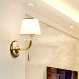 Traditional Trapezoid Wall Sconce Light 1 Head White Fabric LED Wall Lighting Fixture with Dangling Crystal Clearhalo 'Wall Lamps & Sconces' 'Wall Lights' Lighting' 303083