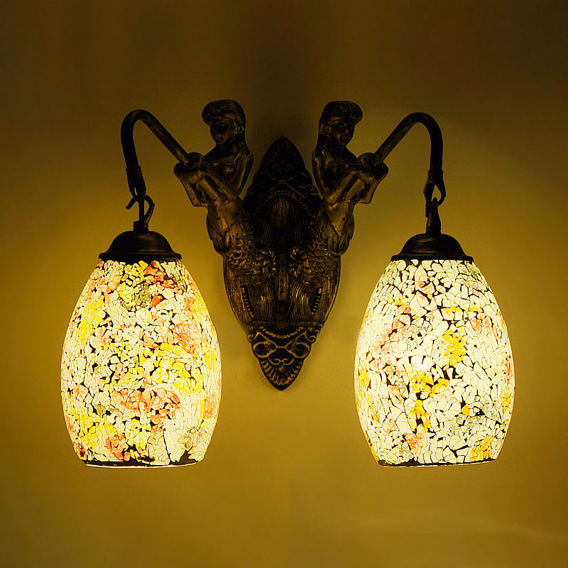 Mermaid Wall Mounted Lamp Mediterranean Hand Cut Glass 2 Lights White/Red/Yellow Sconce Light Fixture Clearhalo 'Industrial' 'Middle century wall lights' 'Tiffany wall lights' 'Tiffany' 'Wall Lamps & Sconces' 'Wall Lights' Lighting' 303125