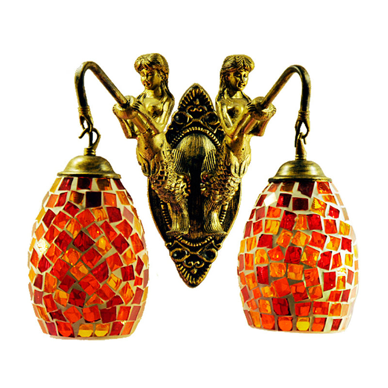 Mermaid Wall Mounted Lamp Mediterranean Hand Cut Glass 2 Lights White/Red/Yellow Sconce Light Fixture Clearhalo 'Industrial' 'Middle century wall lights' 'Tiffany wall lights' 'Tiffany' 'Wall Lamps & Sconces' 'Wall Lights' Lighting' 303127