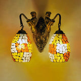 Mermaid Wall Mounted Lamp Mediterranean Hand Cut Glass 2 Lights White/Red/Yellow Sconce Light Fixture Yellow Clearhalo 'Industrial' 'Middle century wall lights' 'Tiffany wall lights' 'Tiffany' 'Wall Lamps & Sconces' 'Wall Lights' Lighting' 303128