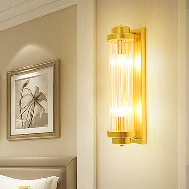 Cylinder Bedroom Wall Light Sconce Vintage Clear Glass 2 Heads Gold LED Wall Lighting Fixture Gold A Clearhalo 'Wall Lamps & Sconces' 'Wall Lights' Lighting' 303156