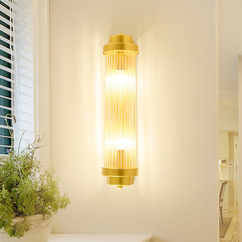 Cylinder Bedroom Wall Light Sconce Vintage Clear Glass 2 Heads Gold LED Wall Lighting Fixture Clearhalo 'Wall Lamps & Sconces' 'Wall Lights' Lighting' 303157