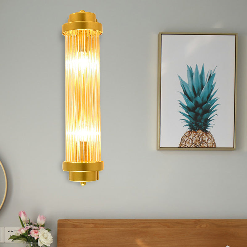 Cylinder Bedroom Wall Light Sconce Vintage Clear Glass 2 Heads Gold LED Wall Lighting Fixture Clearhalo 'Wall Lamps & Sconces' 'Wall Lights' Lighting' 303158