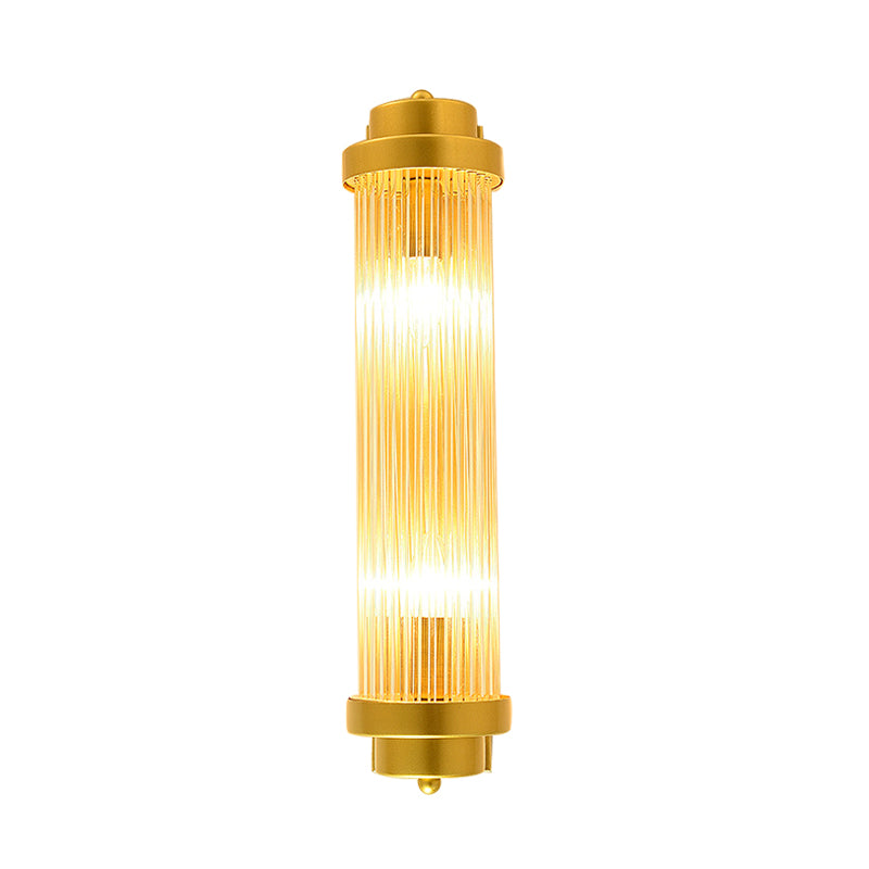 Cylinder Bedroom Wall Light Sconce Vintage Clear Glass 2 Heads Gold LED Wall Lighting Fixture Clearhalo 'Wall Lamps & Sconces' 'Wall Lights' Lighting' 303159