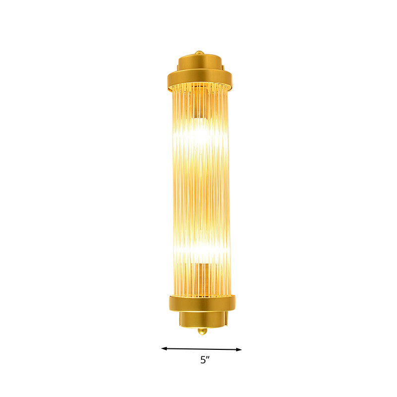 Cylinder Bedroom Wall Light Sconce Vintage Clear Glass 2 Heads Gold LED Wall Lighting Fixture Clearhalo 'Wall Lamps & Sconces' 'Wall Lights' Lighting' 303160
