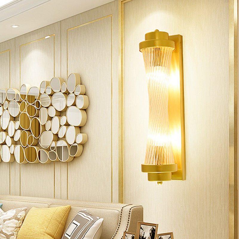 Cylinder Bedroom Wall Light Sconce Vintage Clear Glass 2 Heads Gold LED Wall Lighting Fixture Gold B Clearhalo 'Wall Lamps & Sconces' 'Wall Lights' Lighting' 303161
