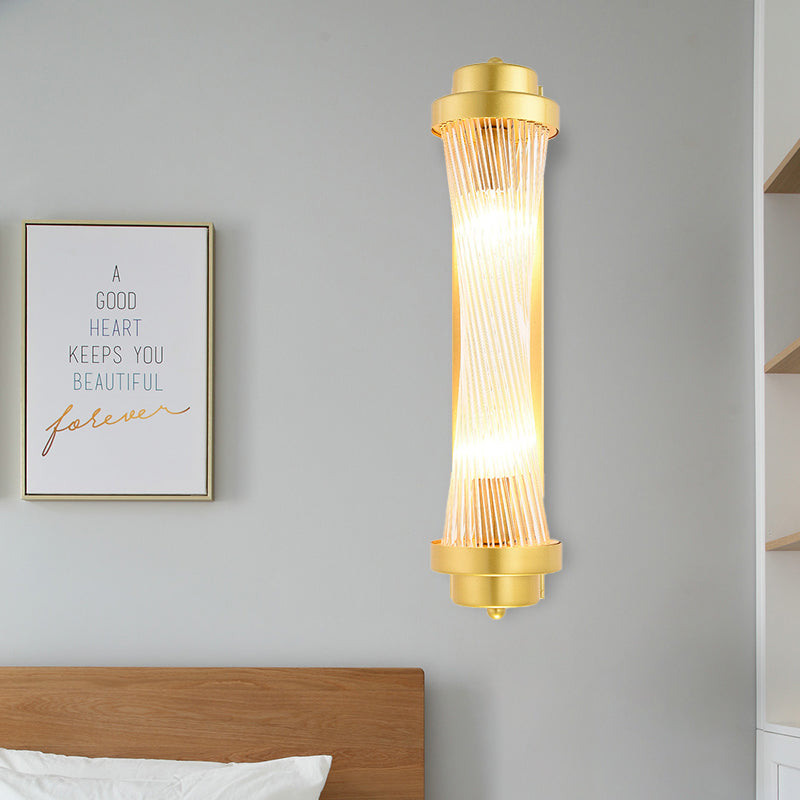 Cylinder Bedroom Wall Light Sconce Vintage Clear Glass 2 Heads Gold LED Wall Lighting Fixture Clearhalo 'Wall Lamps & Sconces' 'Wall Lights' Lighting' 303163