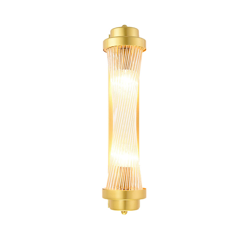 Cylinder Bedroom Wall Light Sconce Vintage Clear Glass 2 Heads Gold LED Wall Lighting Fixture Clearhalo 'Wall Lamps & Sconces' 'Wall Lights' Lighting' 303164
