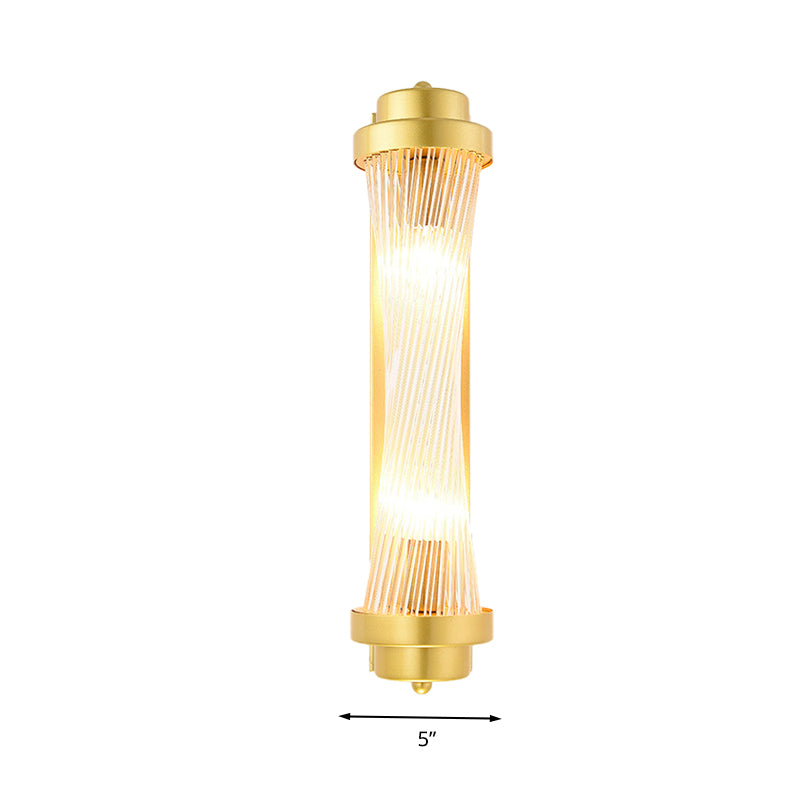 Cylinder Bedroom Wall Light Sconce Vintage Clear Glass 2 Heads Gold LED Wall Lighting Fixture Clearhalo 'Wall Lamps & Sconces' 'Wall Lights' Lighting' 303165