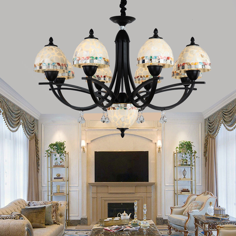 White Dome Chandelier Lighting Fixture Baroque 4/7/9 Lights Hand Cut Glass Suspension Lamp 9 White Clearhalo 'Ceiling Lights' 'Chandeliers' 'Close To Ceiling Lights' 'Industrial' 'Middle Century Chandeliers' 'Tiffany Chandeliers' 'Tiffany close to ceiling' 'Tiffany' Lighting' 303242