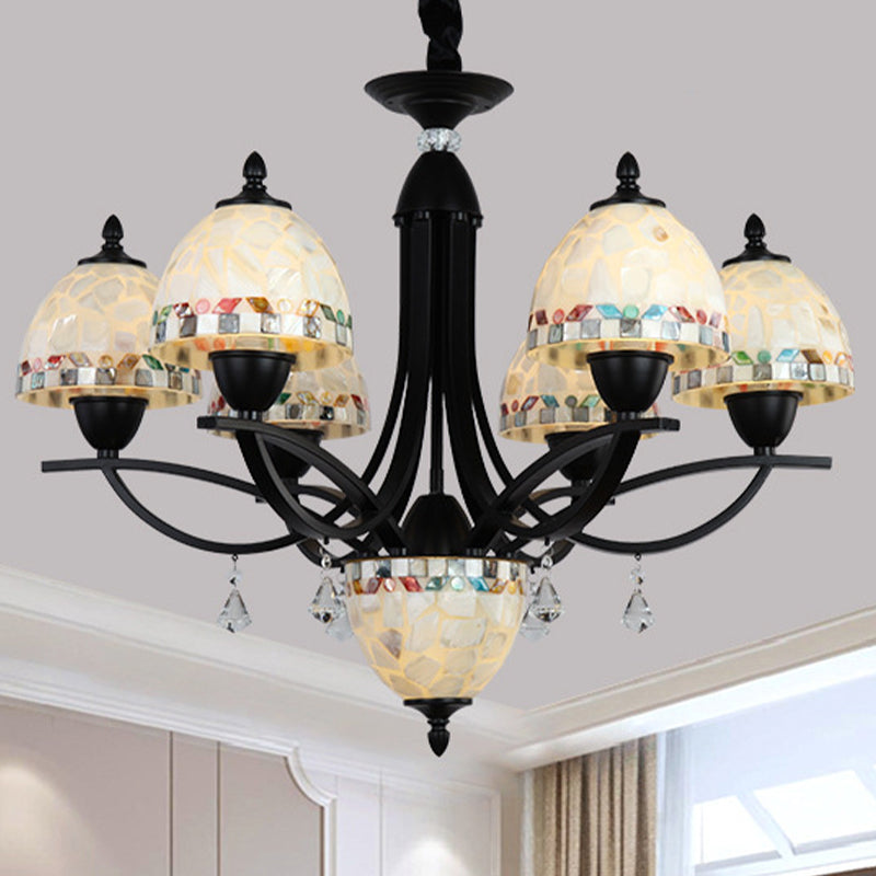White Dome Chandelier Lighting Fixture Baroque 4/7/9 Lights Hand Cut Glass Suspension Lamp 7 White Clearhalo 'Ceiling Lights' 'Chandeliers' 'Close To Ceiling Lights' 'Industrial' 'Middle Century Chandeliers' 'Tiffany Chandeliers' 'Tiffany close to ceiling' 'Tiffany' Lighting' 303245