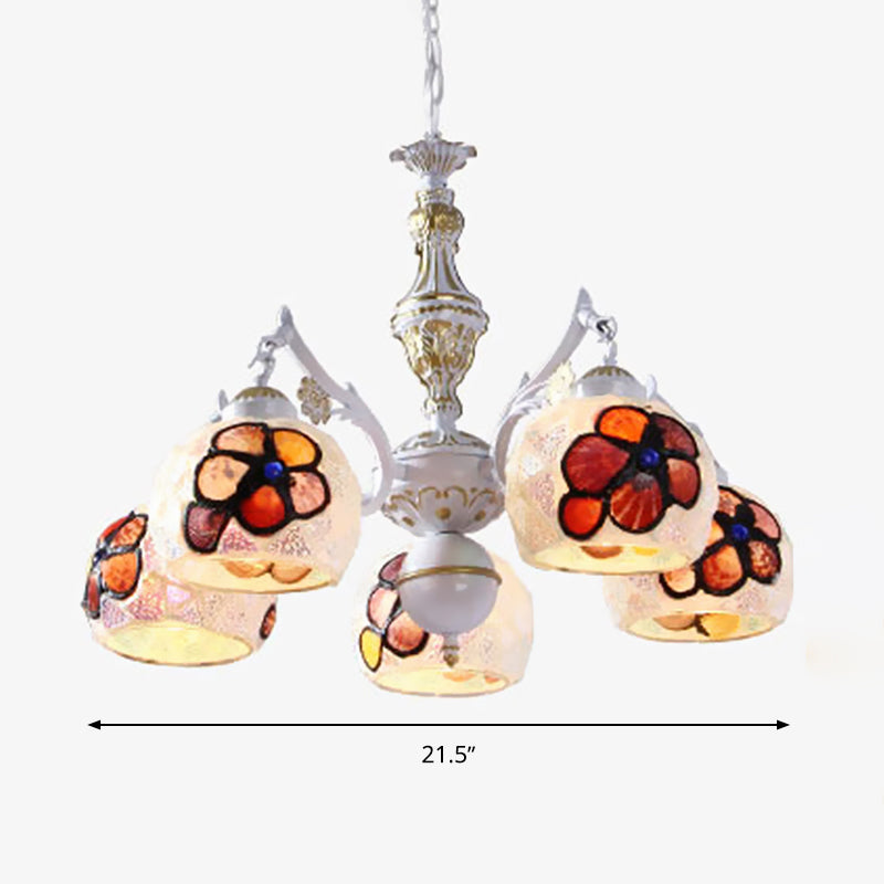 Flower Chandelier Lighting Fixture Tiffany Stained Art Glass 5/9/11 Lights White Ceiling Pendant Clearhalo 'Ceiling Lights' 'Chandeliers' 'Industrial' 'Middle Century Chandeliers' 'Tiffany Chandeliers' 'Tiffany close to ceiling' 'Tiffany' Lighting' 303297