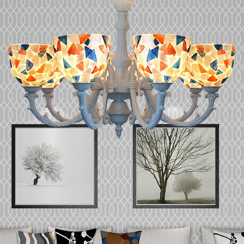 White Mosaic Chandelier Mediterranean 3/5/8 Lights Shell Ceiling Pendant Light for Living Room Clearhalo 'Ceiling Lights' 'Chandeliers' 'Industrial' 'Middle Century Chandeliers' 'Tiffany Chandeliers' 'Tiffany close to ceiling' 'Tiffany' Lighting' 303302