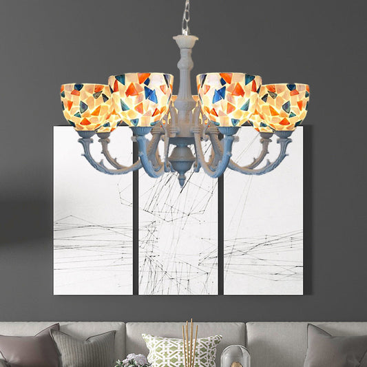 White Mosaic Chandelier Mediterranean 3/5/8 Lights Shell Ceiling Pendant Light for Living Room Clearhalo 'Ceiling Lights' 'Chandeliers' 'Industrial' 'Middle Century Chandeliers' 'Tiffany Chandeliers' 'Tiffany close to ceiling' 'Tiffany' Lighting' 303303