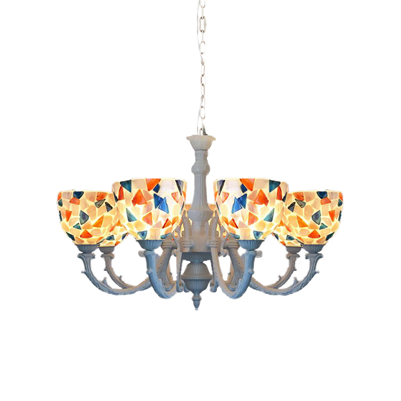 White Mosaic Chandelier Mediterranean 3/5/8 Lights Shell Ceiling Pendant Light for Living Room Clearhalo 'Ceiling Lights' 'Chandeliers' 'Industrial' 'Middle Century Chandeliers' 'Tiffany Chandeliers' 'Tiffany close to ceiling' 'Tiffany' Lighting' 303304