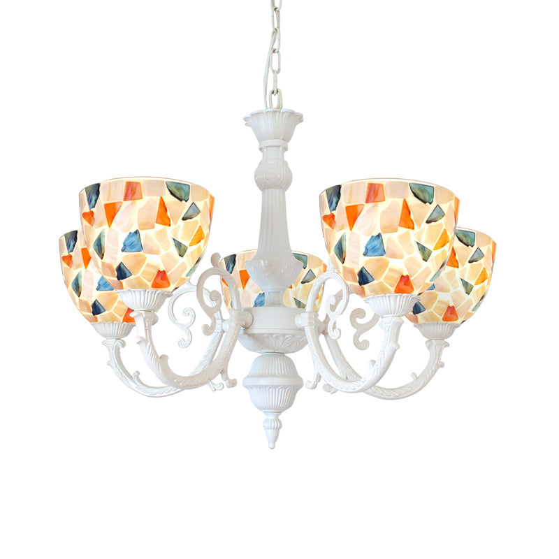 White Mosaic Chandelier Mediterranean 3/5/8 Lights Shell Ceiling Pendant Light for Living Room Clearhalo 'Ceiling Lights' 'Chandeliers' 'Industrial' 'Middle Century Chandeliers' 'Tiffany Chandeliers' 'Tiffany close to ceiling' 'Tiffany' Lighting' 303307