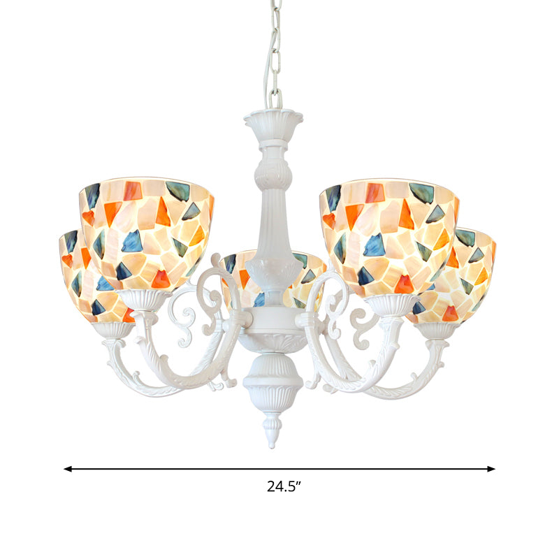 White Mosaic Chandelier Mediterranean 3/5/8 Lights Shell Ceiling Pendant Light for Living Room Clearhalo 'Ceiling Lights' 'Chandeliers' 'Industrial' 'Middle Century Chandeliers' 'Tiffany Chandeliers' 'Tiffany close to ceiling' 'Tiffany' Lighting' 303308