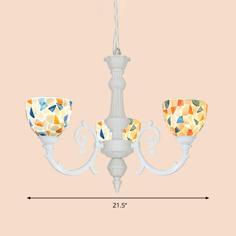 White Mosaic Chandelier Mediterranean 3/5/8 Lights Shell Ceiling Pendant Light for Living Room Clearhalo 'Ceiling Lights' 'Chandeliers' 'Industrial' 'Middle Century Chandeliers' 'Tiffany Chandeliers' 'Tiffany close to ceiling' 'Tiffany' Lighting' 303310