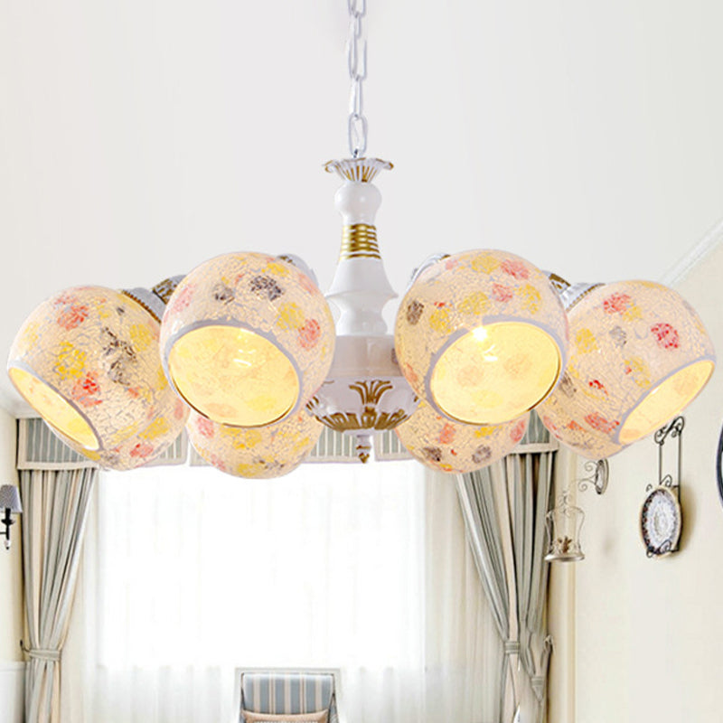 Mediterranean Spherical Chandelier Lamp 5/6/8 Lights Stained Glass Hanging Light Fixture in White Clearhalo 'Ceiling Lights' 'Chandeliers' 'Industrial' 'Middle Century Chandeliers' 'Tiffany Chandeliers' 'Tiffany close to ceiling' 'Tiffany' Lighting' 303312