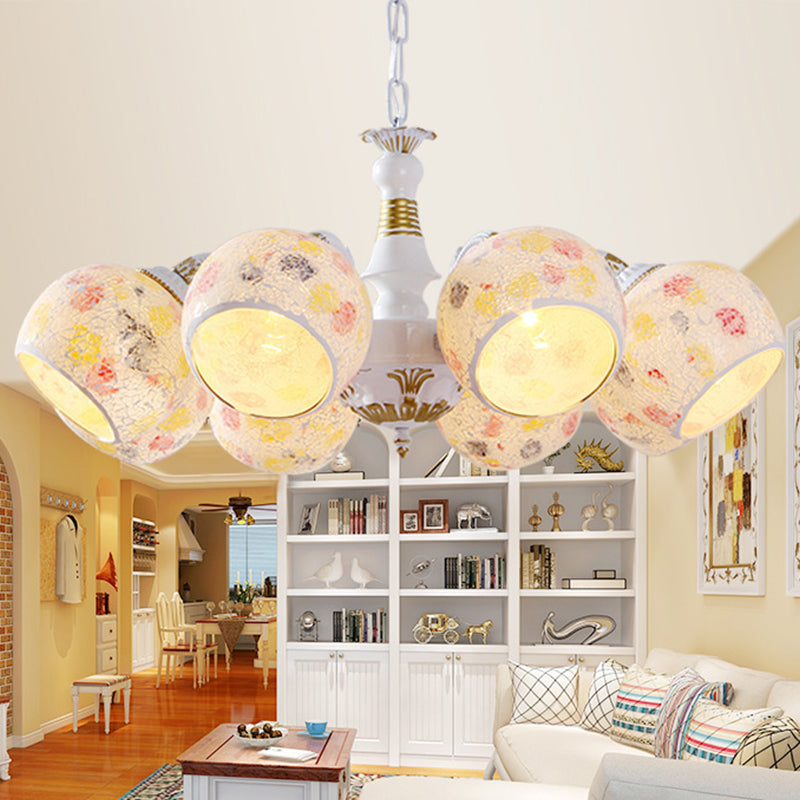 Mediterranean Spherical Chandelier Lamp 5/6/8 Lights Stained Glass Hanging Light Fixture in White Clearhalo 'Ceiling Lights' 'Chandeliers' 'Industrial' 'Middle Century Chandeliers' 'Tiffany Chandeliers' 'Tiffany close to ceiling' 'Tiffany' Lighting' 303313