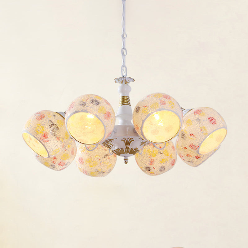 Mediterranean Spherical Chandelier Lamp 5/6/8 Lights Stained Glass Hanging Light Fixture in White Clearhalo 'Ceiling Lights' 'Chandeliers' 'Industrial' 'Middle Century Chandeliers' 'Tiffany Chandeliers' 'Tiffany close to ceiling' 'Tiffany' Lighting' 303314