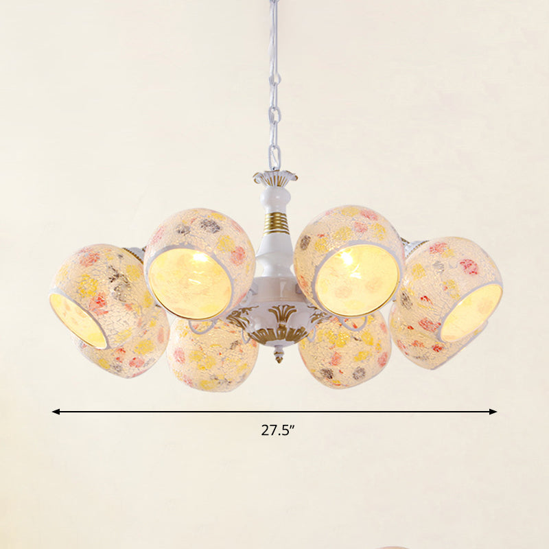 Mediterranean Spherical Chandelier Lamp 5/6/8 Lights Stained Glass Hanging Light Fixture in White Clearhalo 'Ceiling Lights' 'Chandeliers' 'Industrial' 'Middle Century Chandeliers' 'Tiffany Chandeliers' 'Tiffany close to ceiling' 'Tiffany' Lighting' 303315
