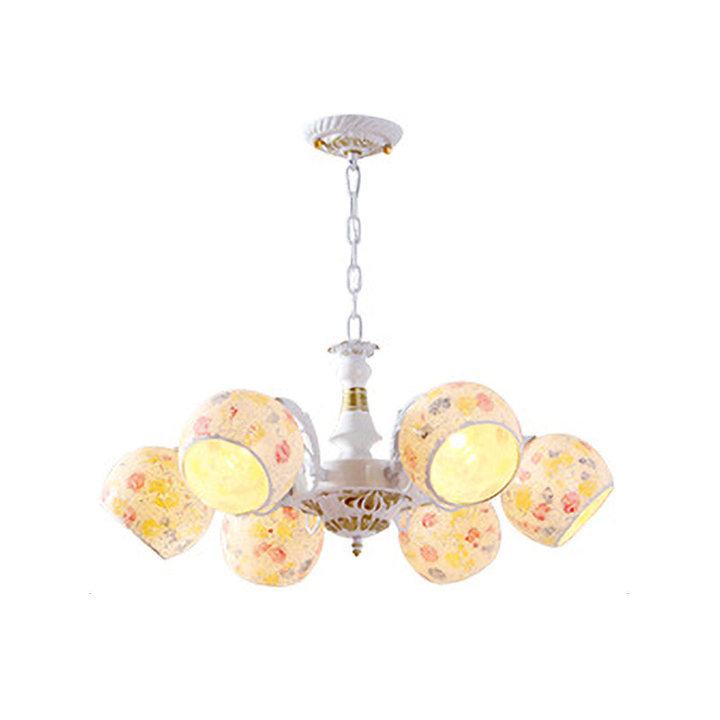 Mediterranean Spherical Chandelier Lamp 5/6/8 Lights Stained Glass Hanging Light Fixture in White Clearhalo 'Ceiling Lights' 'Chandeliers' 'Industrial' 'Middle Century Chandeliers' 'Tiffany Chandeliers' 'Tiffany close to ceiling' 'Tiffany' Lighting' 303317