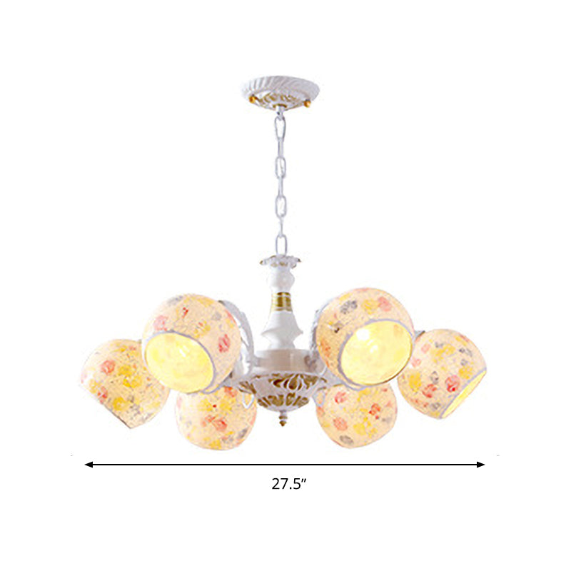 Mediterranean Spherical Chandelier Lamp 5/6/8 Lights Stained Glass Hanging Light Fixture in White Clearhalo 'Ceiling Lights' 'Chandeliers' 'Industrial' 'Middle Century Chandeliers' 'Tiffany Chandeliers' 'Tiffany close to ceiling' 'Tiffany' Lighting' 303318