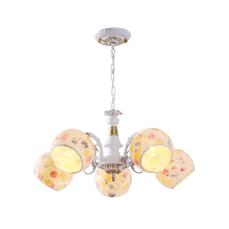 Mediterranean Spherical Chandelier Lamp 5/6/8 Lights Stained Glass Hanging Light Fixture in White Clearhalo 'Ceiling Lights' 'Chandeliers' 'Industrial' 'Middle Century Chandeliers' 'Tiffany Chandeliers' 'Tiffany close to ceiling' 'Tiffany' Lighting' 303320