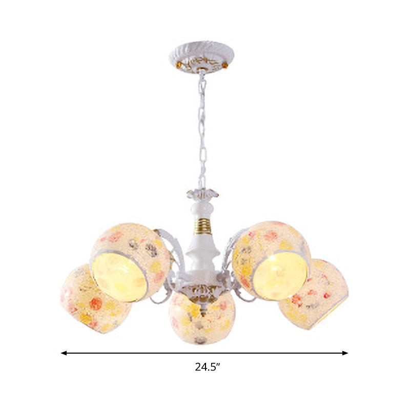 Mediterranean Spherical Chandelier Lamp 5/6/8 Lights Stained Glass Hanging Light Fixture in White Clearhalo 'Ceiling Lights' 'Chandeliers' 'Industrial' 'Middle Century Chandeliers' 'Tiffany Chandeliers' 'Tiffany close to ceiling' 'Tiffany' Lighting' 303321