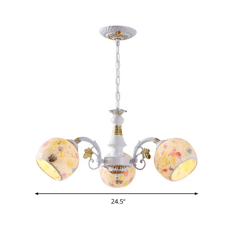 Mediterranean Spherical Chandelier Lamp 5/6/8 Lights Stained Glass Hanging Light Fixture in White Clearhalo 'Ceiling Lights' 'Chandeliers' 'Industrial' 'Middle Century Chandeliers' 'Tiffany Chandeliers' 'Tiffany close to ceiling' 'Tiffany' Lighting' 303324