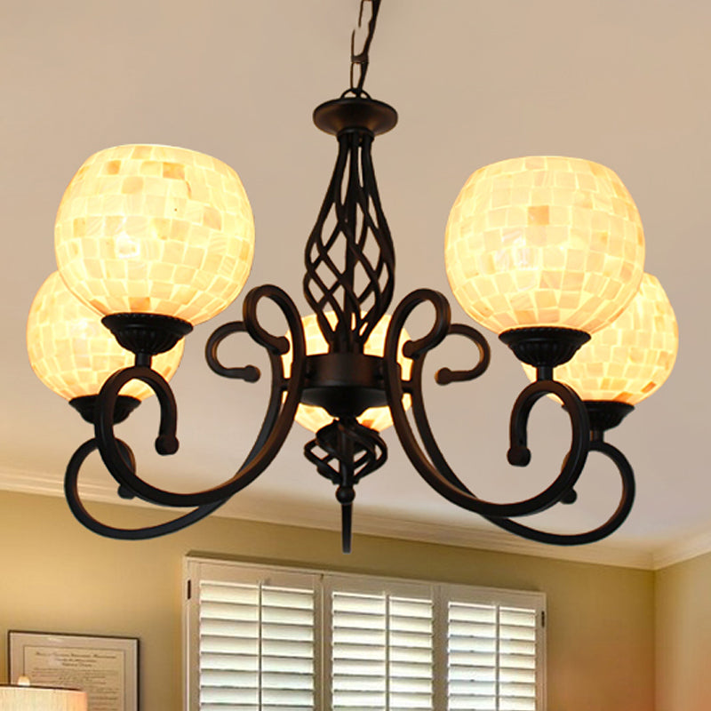 White 5/6/8 Lights Chandelier Light Fixture Baroque Shell Globe Suspension Lighting for Kitchen Clearhalo 'Ceiling Lights' 'Chandeliers' 'Industrial' 'Middle Century Chandeliers' 'Tiffany Chandeliers' 'Tiffany close to ceiling' 'Tiffany' Lighting' 303329