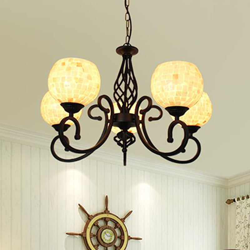 White 5/6/8 Lights Chandelier Light Fixture Baroque Shell Globe Suspension Lighting for Kitchen Clearhalo 'Ceiling Lights' 'Chandeliers' 'Industrial' 'Middle Century Chandeliers' 'Tiffany Chandeliers' 'Tiffany close to ceiling' 'Tiffany' Lighting' 303330