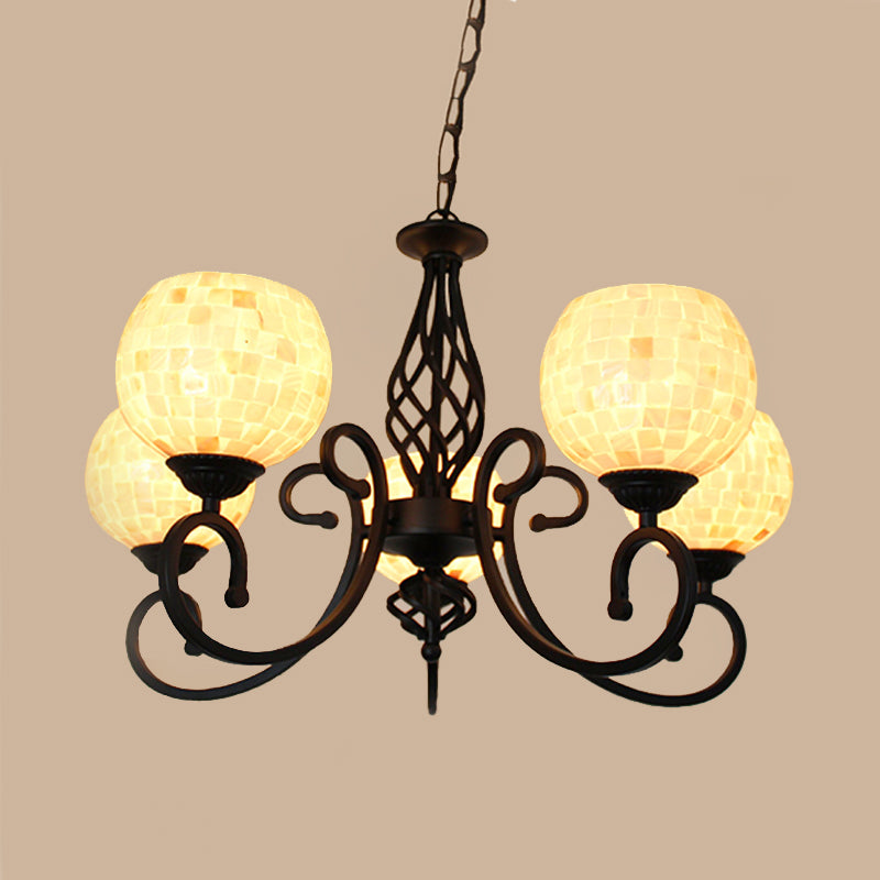 White 5/6/8 Lights Chandelier Light Fixture Baroque Shell Globe Suspension Lighting for Kitchen Clearhalo 'Ceiling Lights' 'Chandeliers' 'Industrial' 'Middle Century Chandeliers' 'Tiffany Chandeliers' 'Tiffany close to ceiling' 'Tiffany' Lighting' 303331