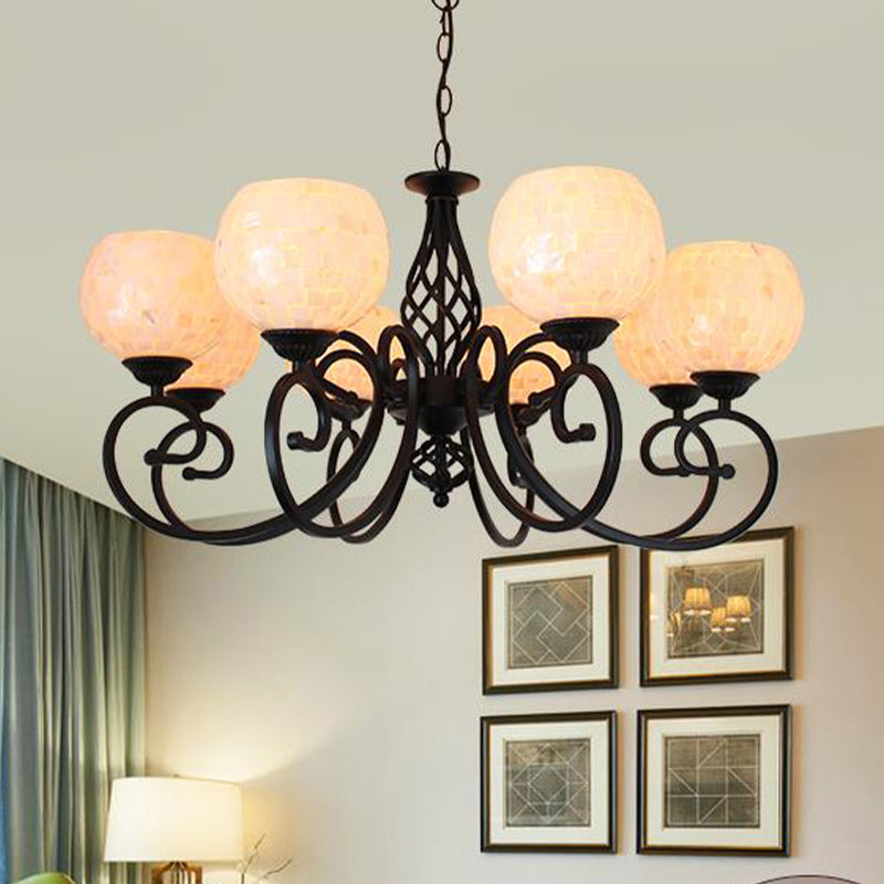 White 5/6/8 Lights Chandelier Light Fixture Baroque Shell Globe Suspension Lighting for Kitchen 8 White Clearhalo 'Ceiling Lights' 'Chandeliers' 'Industrial' 'Middle Century Chandeliers' 'Tiffany Chandeliers' 'Tiffany close to ceiling' 'Tiffany' Lighting' 303333