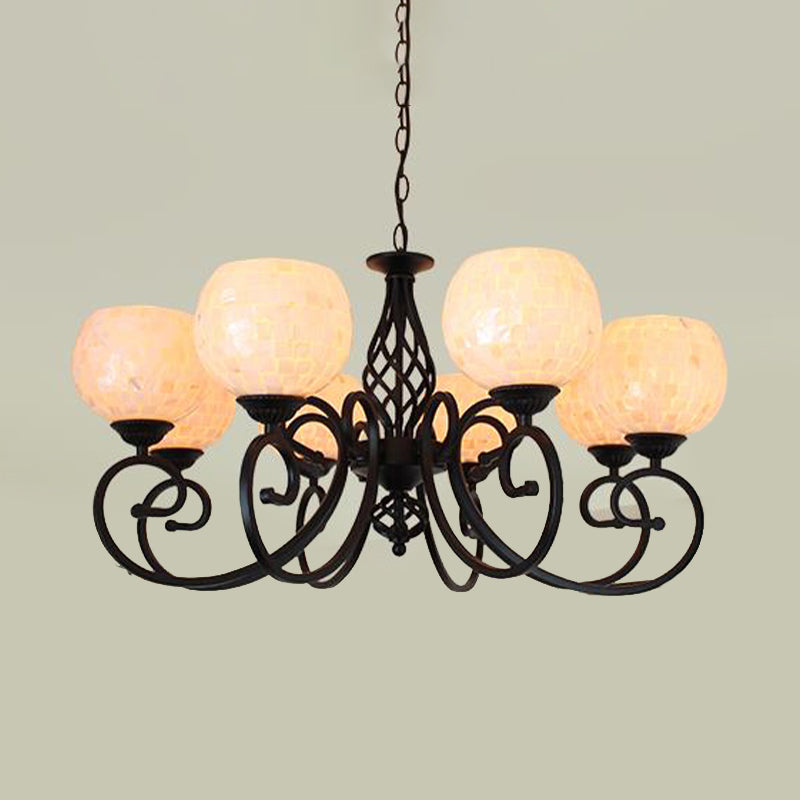 White 5/6/8 Lights Chandelier Light Fixture Baroque Shell Globe Suspension Lighting for Kitchen Clearhalo 'Ceiling Lights' 'Chandeliers' 'Industrial' 'Middle Century Chandeliers' 'Tiffany Chandeliers' 'Tiffany close to ceiling' 'Tiffany' Lighting' 303334