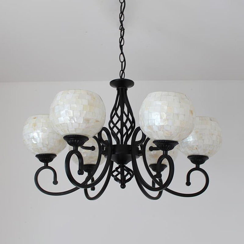 White 5/6/8 Lights Chandelier Light Fixture Baroque Shell Globe Suspension Lighting for Kitchen Clearhalo 'Ceiling Lights' 'Chandeliers' 'Industrial' 'Middle Century Chandeliers' 'Tiffany Chandeliers' 'Tiffany close to ceiling' 'Tiffany' Lighting' 303337