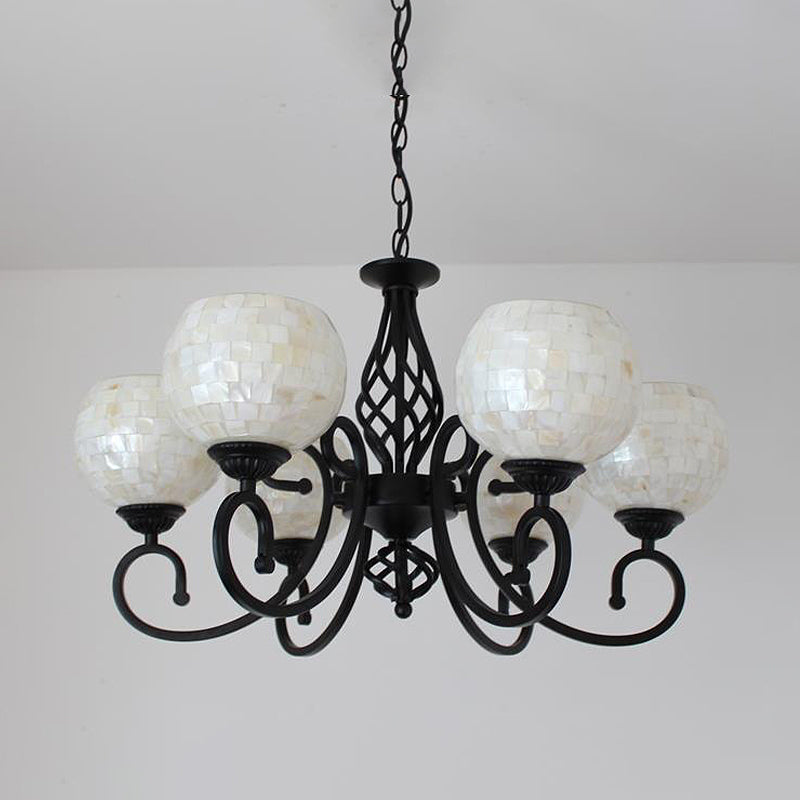 White 5/6/8 Lights Chandelier Light Fixture Baroque Shell Globe Suspension Lighting for Kitchen Clearhalo 'Ceiling Lights' 'Chandeliers' 'Industrial' 'Middle Century Chandeliers' 'Tiffany Chandeliers' 'Tiffany close to ceiling' 'Tiffany' Lighting' 303337