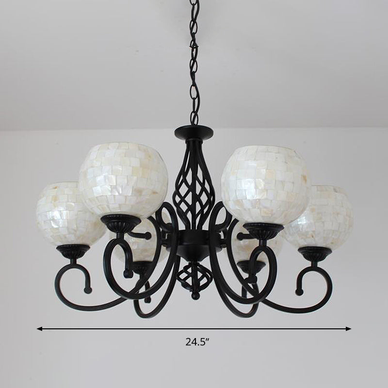 White 5/6/8 Lights Chandelier Light Fixture Baroque Shell Globe Suspension Lighting for Kitchen Clearhalo 'Ceiling Lights' 'Chandeliers' 'Industrial' 'Middle Century Chandeliers' 'Tiffany Chandeliers' 'Tiffany close to ceiling' 'Tiffany' Lighting' 303338
