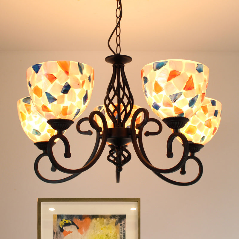 Dome Shell Chandelier Light Mediterranean 5/6/8 Lights Beige Hanging Lamp Kit for Bedroom Clearhalo 'Ceiling Lights' 'Chandeliers' 'Industrial' 'Middle Century Chandeliers' 'Tiffany Chandeliers' 'Tiffany close to ceiling' 'Tiffany' Lighting' 303343