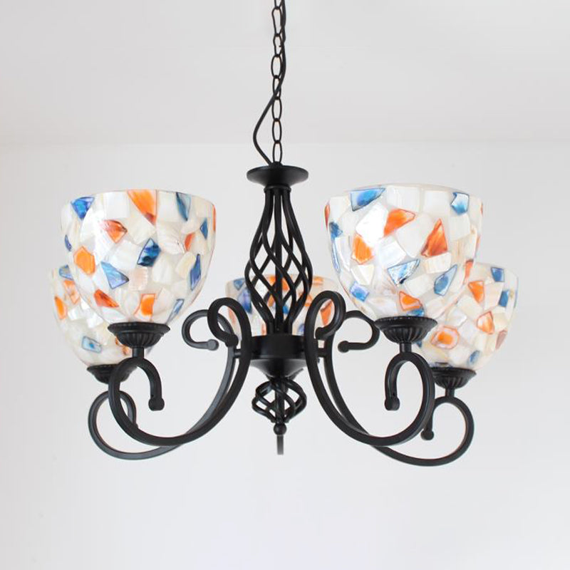Dome Shell Chandelier Light Mediterranean 5/6/8 Lights Beige Hanging Lamp Kit for Bedroom Clearhalo 'Ceiling Lights' 'Chandeliers' 'Industrial' 'Middle Century Chandeliers' 'Tiffany Chandeliers' 'Tiffany close to ceiling' 'Tiffany' Lighting' 303344