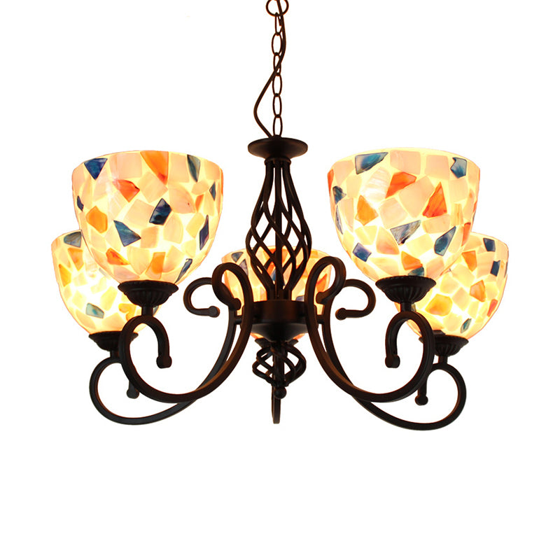 Dome Shell Chandelier Light Mediterranean 5/6/8 Lights Beige Hanging Lamp Kit for Bedroom Clearhalo 'Ceiling Lights' 'Chandeliers' 'Industrial' 'Middle Century Chandeliers' 'Tiffany Chandeliers' 'Tiffany close to ceiling' 'Tiffany' Lighting' 303345