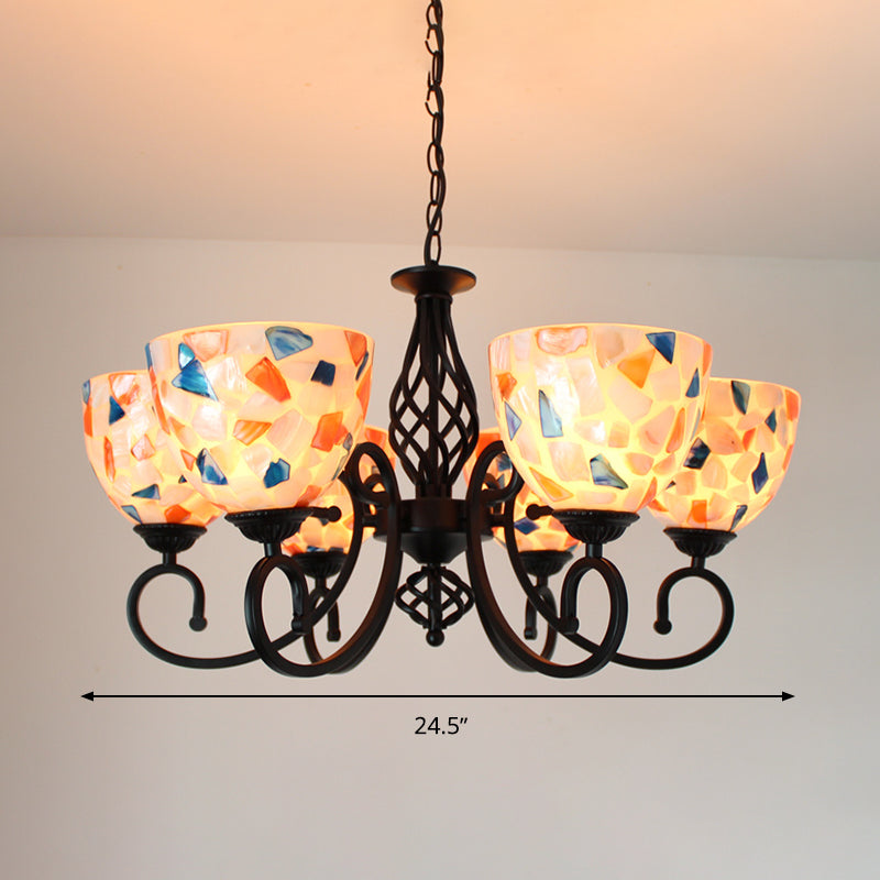 Dome Shell Chandelier Light Mediterranean 5/6/8 Lights Beige Hanging Lamp Kit for Bedroom Clearhalo 'Ceiling Lights' 'Chandeliers' 'Industrial' 'Middle Century Chandeliers' 'Tiffany Chandeliers' 'Tiffany close to ceiling' 'Tiffany' Lighting' 303348