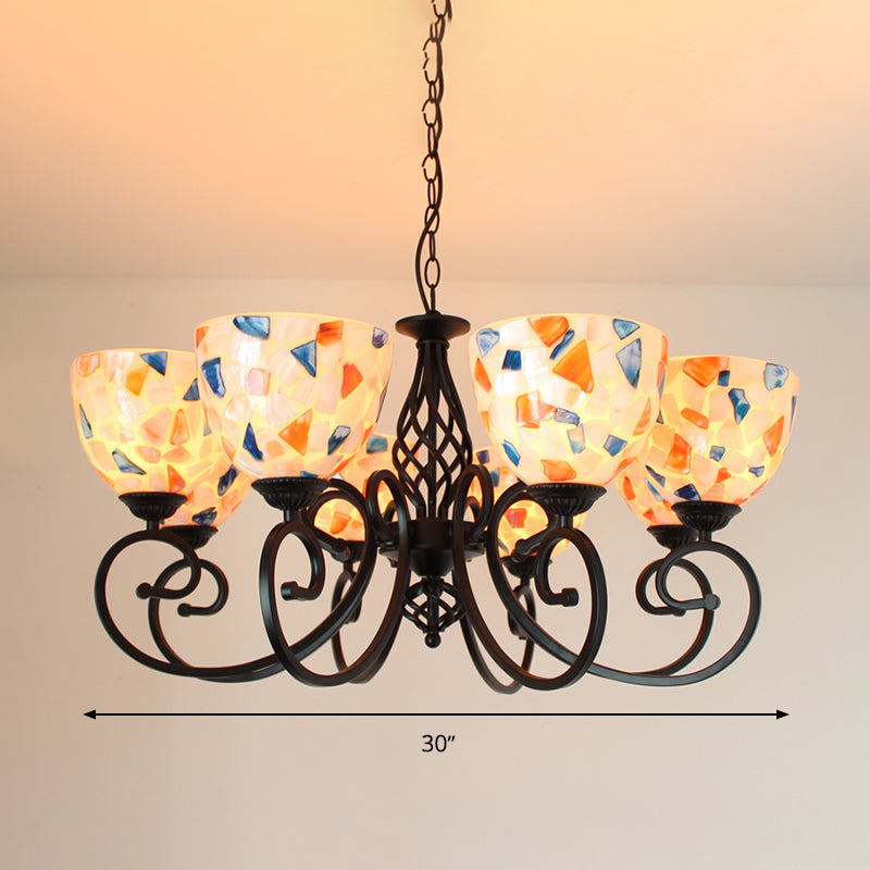 Dome Shell Chandelier Light Mediterranean 5/6/8 Lights Beige Hanging Lamp Kit for Bedroom Clearhalo 'Ceiling Lights' 'Chandeliers' 'Industrial' 'Middle Century Chandeliers' 'Tiffany Chandeliers' 'Tiffany close to ceiling' 'Tiffany' Lighting' 303350