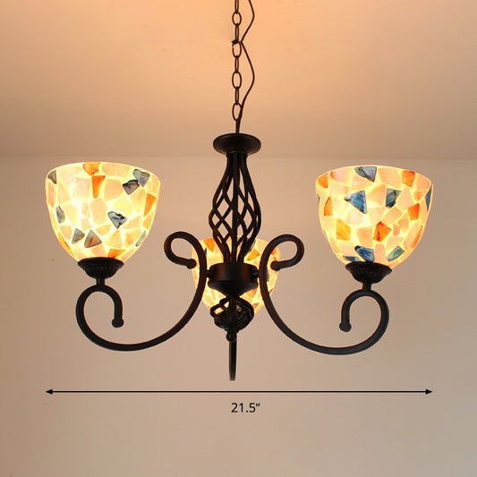 Dome Shell Chandelier Light Mediterranean 5/6/8 Lights Beige Hanging Lamp Kit for Bedroom Clearhalo 'Ceiling Lights' 'Chandeliers' 'Industrial' 'Middle Century Chandeliers' 'Tiffany Chandeliers' 'Tiffany close to ceiling' 'Tiffany' Lighting' 303352