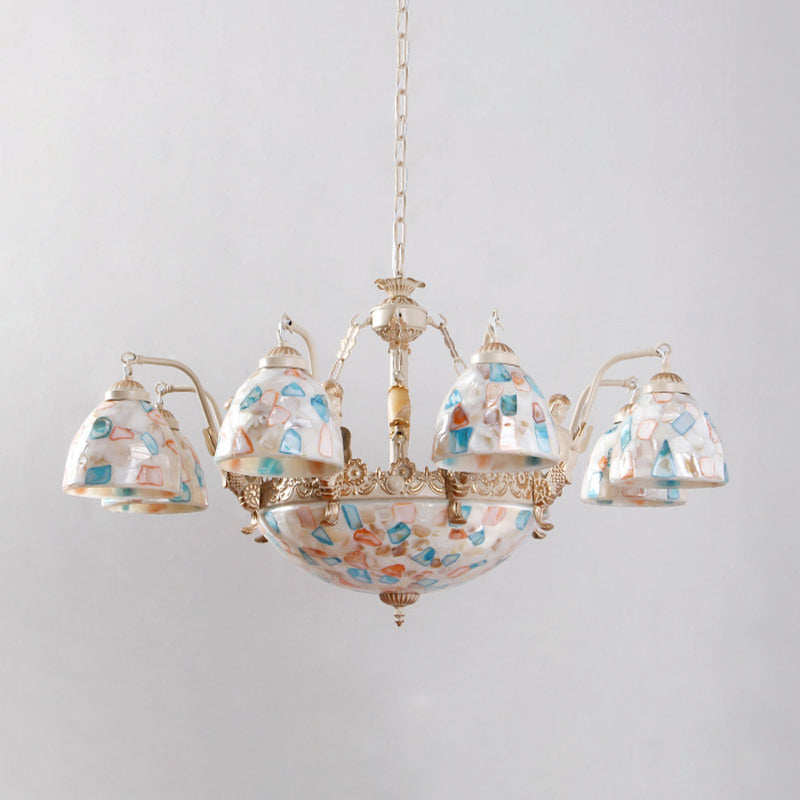 Mosaic Hanging Chandelier Baroque Style Shell 5/9/11 Lights White Pendant Light Kit for Kitchen Clearhalo 'Ceiling Lights' 'Chandeliers' 'Industrial' 'Middle Century Chandeliers' 'Tiffany Chandeliers' 'Tiffany close to ceiling' 'Tiffany' Lighting' 303369