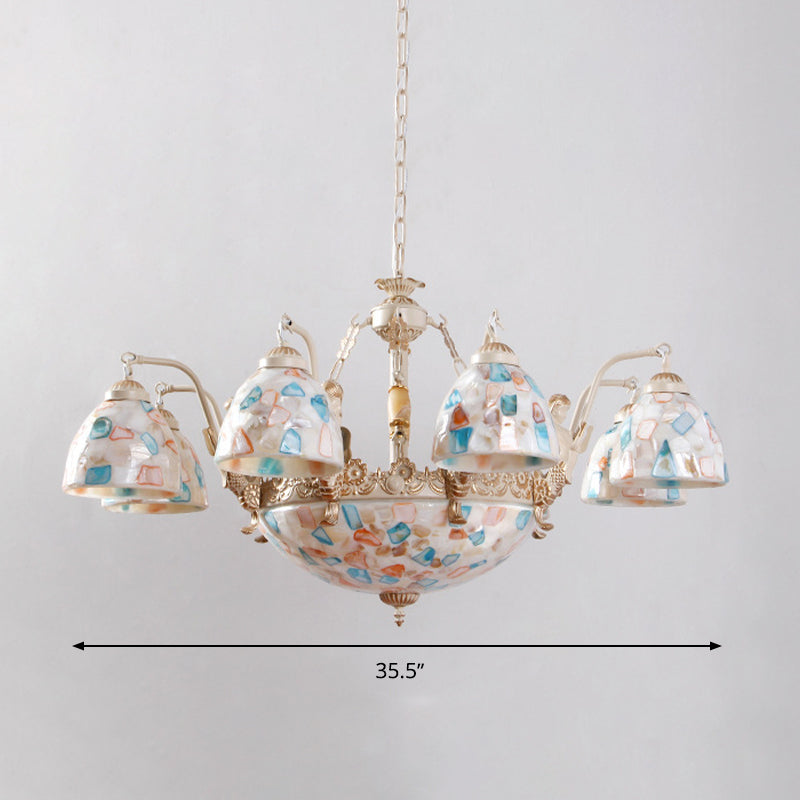 Mosaic Hanging Chandelier Baroque Style Shell 5/9/11 Lights White Pendant Light Kit for Kitchen Clearhalo 'Ceiling Lights' 'Chandeliers' 'Industrial' 'Middle Century Chandeliers' 'Tiffany Chandeliers' 'Tiffany close to ceiling' 'Tiffany' Lighting' 303370