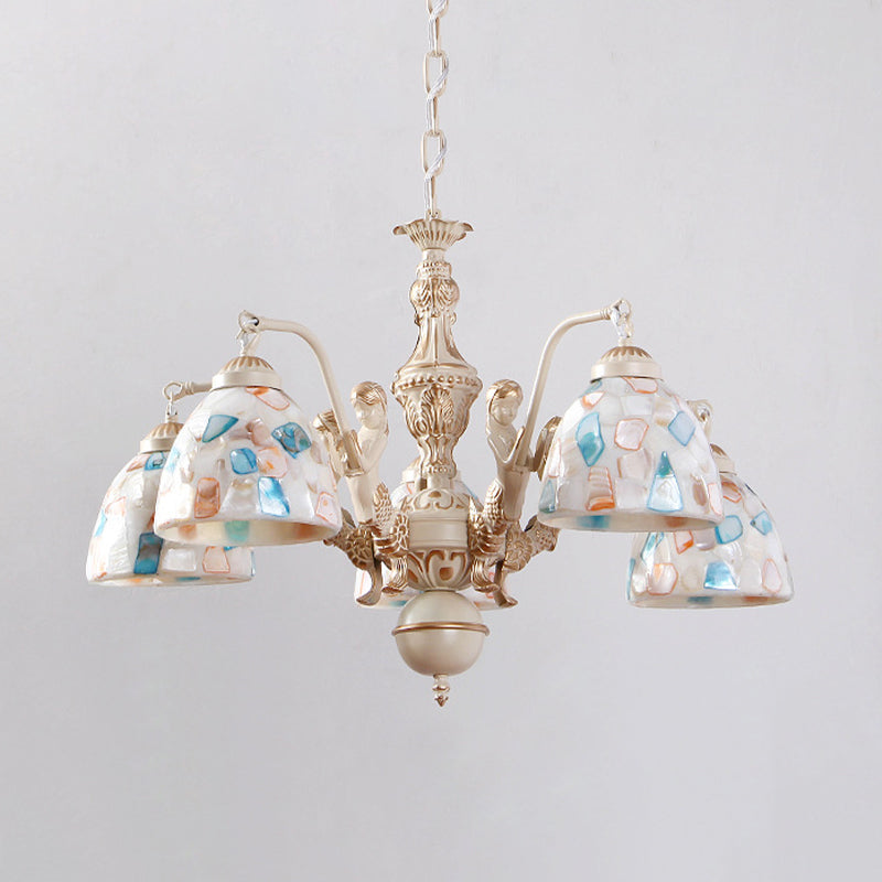 Mosaic Hanging Chandelier Baroque Style Shell 5/9/11 Lights White Pendant Light Kit for Kitchen Clearhalo 'Ceiling Lights' 'Chandeliers' 'Industrial' 'Middle Century Chandeliers' 'Tiffany Chandeliers' 'Tiffany close to ceiling' 'Tiffany' Lighting' 303374